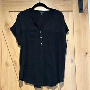 Lucky Brand Soft Black 1/2 Button Short Sleeve Blouse